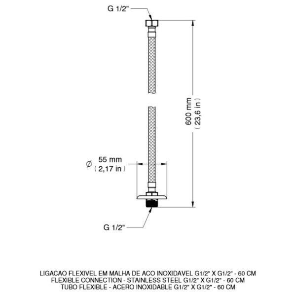 Ligação Flexível em Aço Inox Docol G1/2" x G1/2" - 60cm - 2