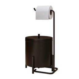 Kit Suporte de Papel Higiênico Lixeira Level Preto - Dream Home - Preto - 1