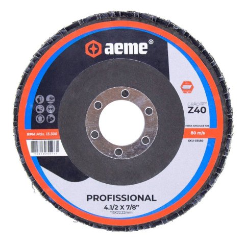 Disco Flap Aeme Profissional Fibra Angular 4.1/2" (115mm) 10 Unidades