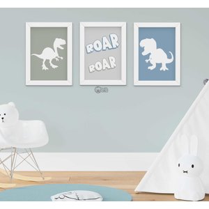 Quadro Decorativo Infantil Menino Dinossauro Silhueta Kit 3 Peças