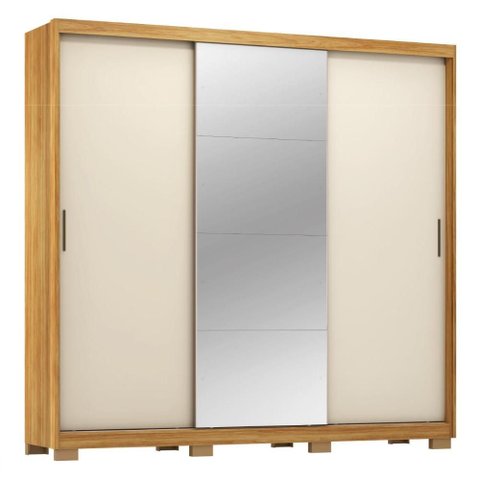 Guarda Roupa Dalila 3 Portas, 4 Gavetas, 3 Cabideiros Flex Cinamon Touch/off White com Espelho e Pé