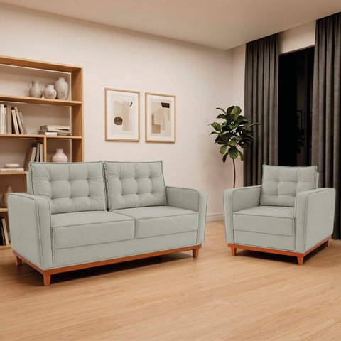 Kit Sofá 2 Lugares e 1 Poltrona Luxo Moderno Sala de Estar Bouclé Samuel