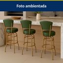 Ver imagem 4 de Banqueta Alta Bar Giratória com Encosto Cor Dourado Fosco Assento Grosso Confortável Verde