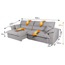Sofá Retrátil Reclinável 3,00m Nivus Cinza Molas Ensacadas - King House - 2