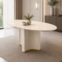 Ver imagem 1 de Mesa de Jantar 6 Lugares Orgânica Elipse Tampo com Vidro 183cm Lavie D05 Off White - Lyam Decor