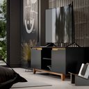 Ver imagem 3 de Rack Bancada Flow para Tv 146 Cm 2 Portas com Pés de Madeira Preto com Freijó - Rede Móveis