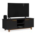 Ver imagem 4 de Rack Bancada Flow para Tv 146 Cm 2 Portas com Pés de Madeira Preto com Freijó - Rede Móveis