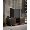 Ver imagem 1 de Rack Bancada Flow para Tv 146 Cm 2 Portas com Pés de Madeira Preto com Freijó - Rede Móveis