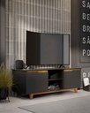 Ver imagem 1 de Rack Bancada Flow para Tv 146 Cm 2 Portas com Pés de Madeira Preto com Freijó - Rede Móveis