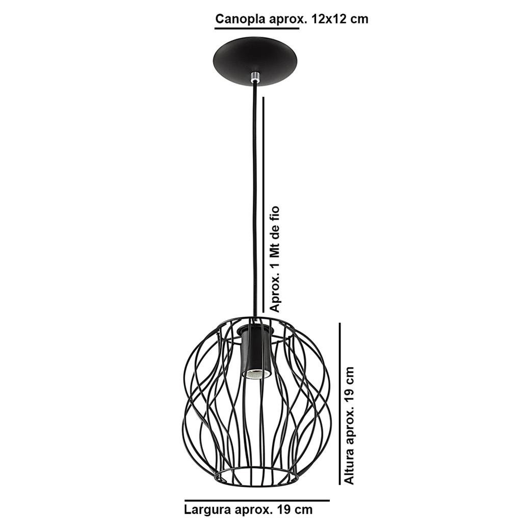 Kit 2 Lustre Pendente Esfera Capella Orion Preto Sala Quarto - 5