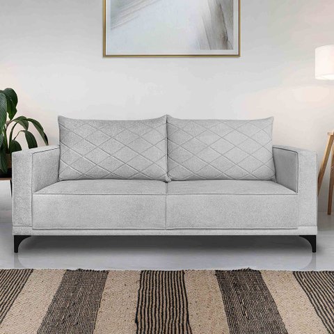 Sofá Living 2 Lugares com Pés de Ferro Almofadas Soltas 180cm Neso Bouclê Cinza G63 - Gran Belo