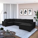 Ver imagem 1 de Sofá Viena 3 Lugares com Chaise e Canto Suede Preto 381 Premium Plus Império