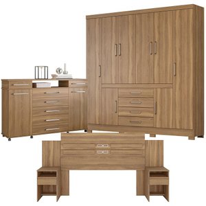 Quarto Casal New Realce com Cômoda London e Cabeceira Triunfo Amendola – Demóbile