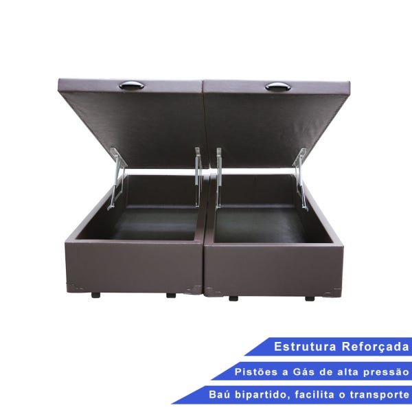 Base Box Baú Casal Bipartido Sintético Marrom 37x138x188 - 1