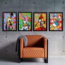 Ver imagem 1 de Kit 4 Quadros Grafitte Personagens Infantis 24x18cm - com Vidro:madeira Preta