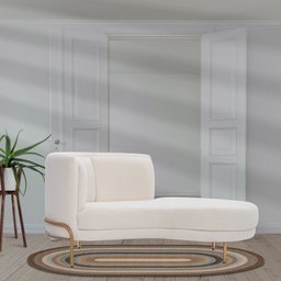 Sofá Chaise Direito Base Ouro Fosco Penélope Bouclê Off White - Casaepoltrona - 2