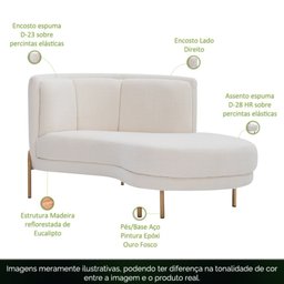 Sofá Chaise Direito Base Ouro Fosco Penélope Bouclê Off White - Casaepoltrona - 3