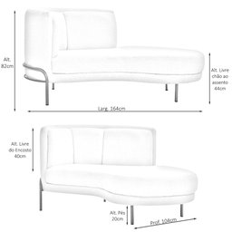 Sofá Chaise Direito Base Ouro Fosco Penélope Bouclê Off White - Casaepoltrona - 4
