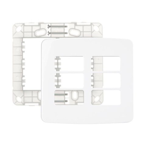 Placa com Suporte Margirius B3 4x4 para 6 Módulos Horizontais Branca