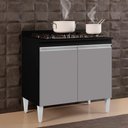 Ver imagem 2 de Balcão para Cooktop de Cozinha com Tampo 2 Portas Brenda 80 cm - D’Rossi Preto e Cinza