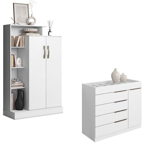 Cômoda Sapateira Sevilha 2004147 e Armário Multiuso Florença 2000199 Branco Tx - Aramóveis