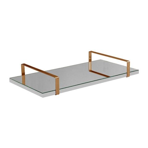 Bandeja Espelhada 25x50cm Borda Infinita Branca com Alça Cobre