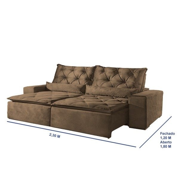 Sofá 4 Lugares Retrátil e Reclinável 2,30M Infinity Suede Marrom - 4