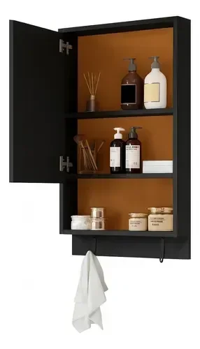 Espelheira de Banheiro Aéreo 1 Porta com Nicho Penélope:preto Nature - 4