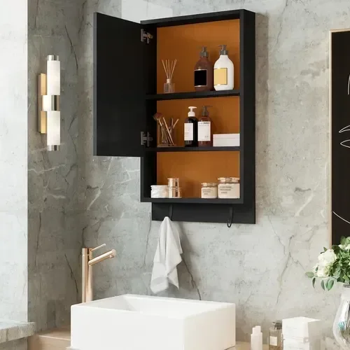 Espelheira de Banheiro Aéreo 1 Porta com Nicho Penélope:preto Nature - 3