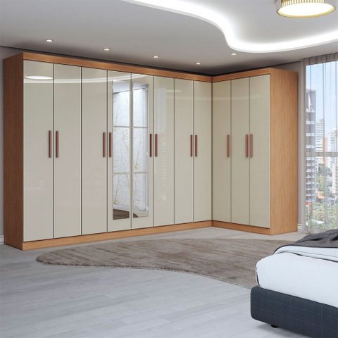 Guarda-roupa Casal Modulado Odisseia 11 Portas 4 Gavetas com Espelho Cinamomo/off White - Panorama M