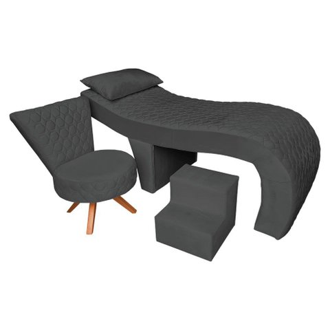 Kit Maca Metalasse Marrom com Mocho e Escadinha Base Slk Decor Nina Cinza