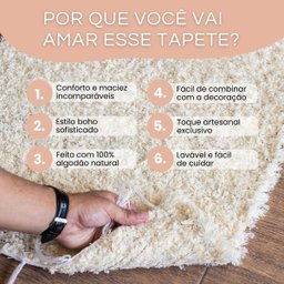 Tapete Passadeira 1,60x0,50 Boho Macio 100% Algodão - Crú - 2