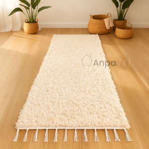 Tapete Passadeira 1,60x0,50 Algodão Felpudo Boho Cru Quarto