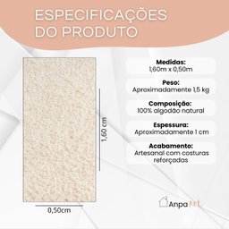 Tapete Passadeira 1,60x0,50 Boho Macio 100% Algodão - Crú - 3