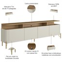 Ver imagem 4 de Rack para Sala de Estar Tv 75 Pol 4 Portas 220cm Pés Dourado Clio I03 Louro Luna - Lyam
