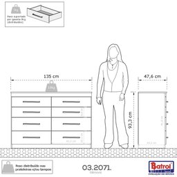 Cômoda Branca para Quarto Espaçosa Reforçada com 8 Gavetas Gênova - 3