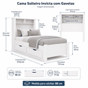 Ver imagem 2 de Cama Solteiro Invicta Multifuncional Baú 2 Gavetas Tomada 20A Prateleiras MDP - Branco