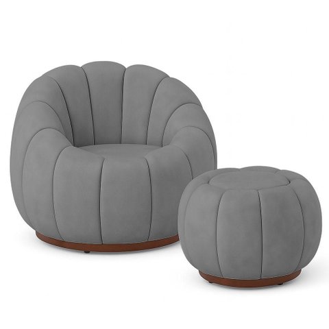 Poltrona Decorativa Orgânica Fixa com Puff Nuvem Boucle Aconchegante Cinza Loja Sheep