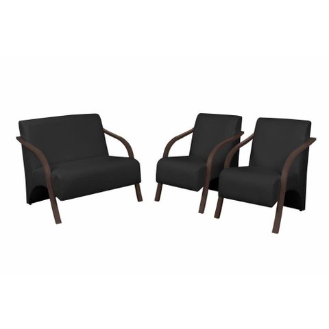 Conjunto Poltrona Vênus Braços Madeira D Salla Courino Preto