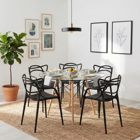 Conjunto Mesa Eames Vidro 110cm + 5 Cadeiras Allegra - Seat&Co