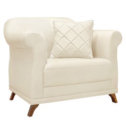 Kit 2 Poltronas e Sofá Living 2 Lugares 1,80m Vênus Linho Natural Pés Castanho - Pallazio - 4