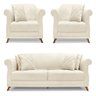 Kit 2 Poltronas e Sofá Living 2 Lugares 1,80m Vênus Linho Natural Pés Castanho - Pallazio - 1