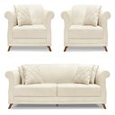 Ver imagem 1 de Kit 2 Poltronas e Sofá Living 2 Lugares 1,80m Vênus Linho Natural Pés Castanho - Pallazio