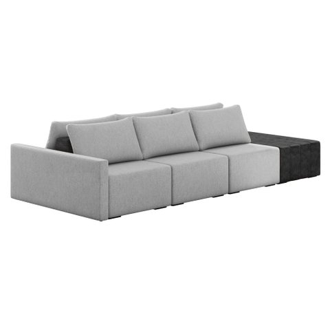 Sofá Ilha 3 Lugares Living 312cm Modulado para Sala Lary Linho Cinza/pu Pto K01 - D'Rossi