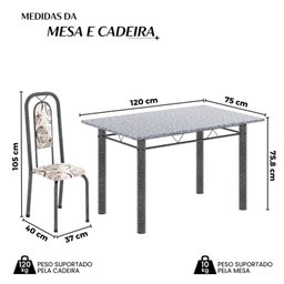 Conjunto de Mesa Tubular 120cm X 75cm Tampo Granito Ocre com 4 Cadeiras Lara - 3