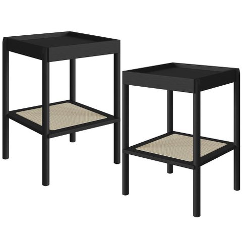 Kit 02 Mesas Lateral para Sala de Estar Pés Madeira Moss A03 Nero Preto