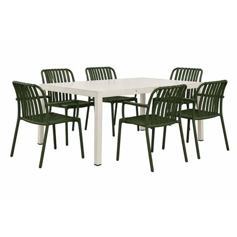 Kit 1 Mesa Creta 140x72cm e 6 Cadeira Tulum em Polipropileno