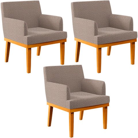 Kit 3 Poltronas Decorativas Para Sala De Estar E Recepção Beatriz W01 Bouclê Bege - Lyam Decor