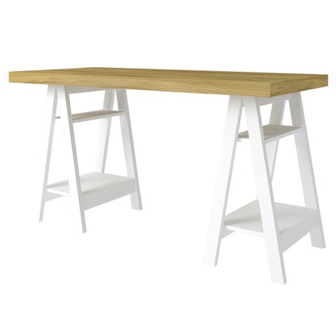 Mesa Escrivaninha 135cm Pés Cavalete Darte A06 Olmo/branco - Mpozenato