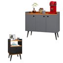Ver imagem 1 de Kit Aparador Buffet Wood New Cinza 3 Portas e Mesa de Cabeceira Dream 2 Gavetas Retrô Preto|